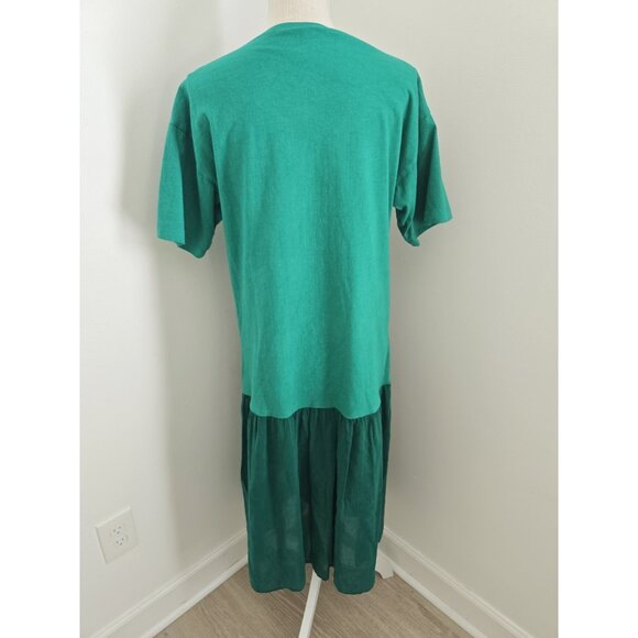 Johnny Was Vintage 90 Cotton Green Sun Embroidery Midi Drop Waist Dress S Petite - Picture 6 of 10